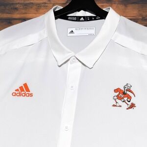 Adidas Miami Hurricanes Logo Button Up Shirt Mens 2XL White Short Sleeve NCAA